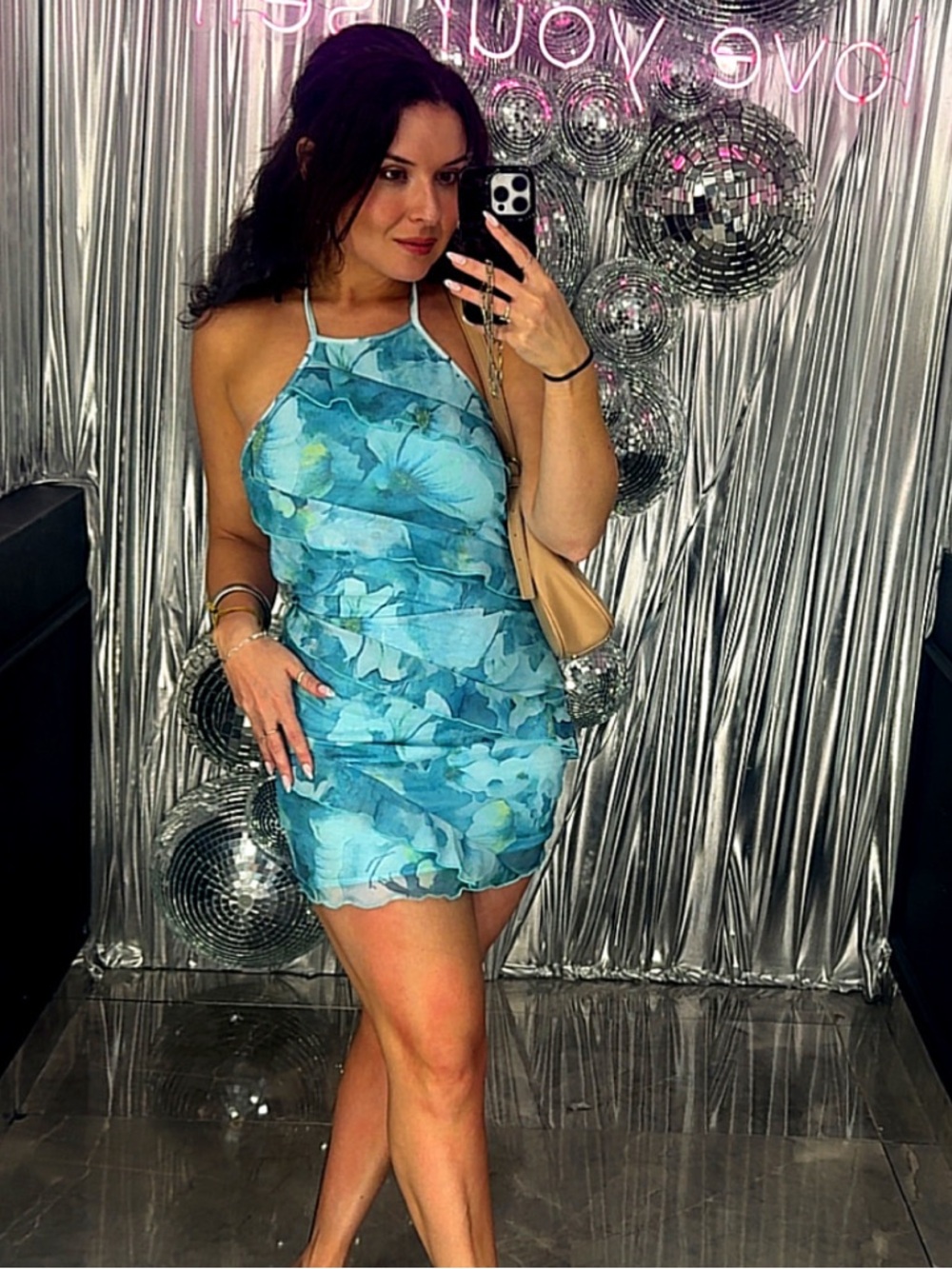 Blue Floral Halter Mini Dress